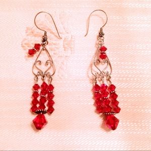 Elegant Red Swarovski crystal beaded Earrings. Valentine’s Day gift